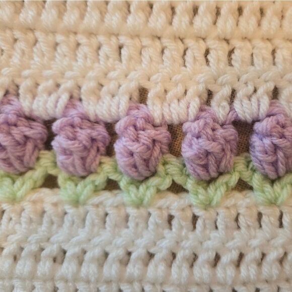 NEW ROSE BUD ORCHID/ WHITE BABY BLANKET 36 X 34 INCHES - Picture 2 of 8